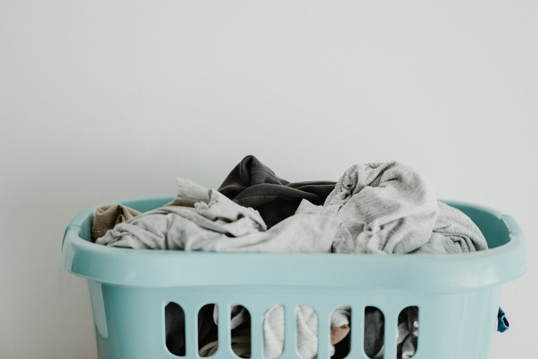 Laundry basket filled with clothing