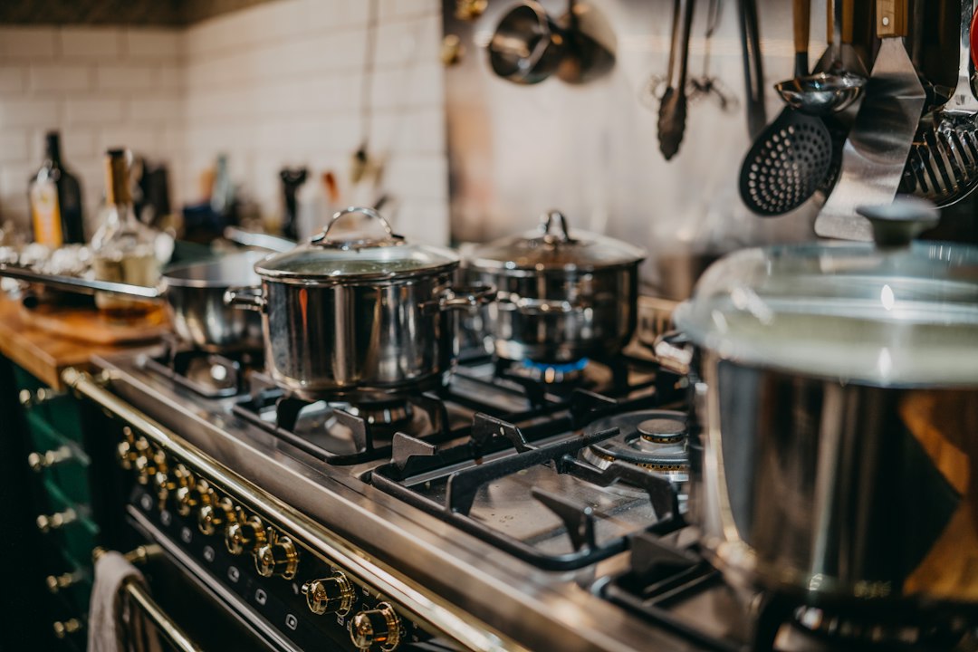 Cooking pots on a gas stove
